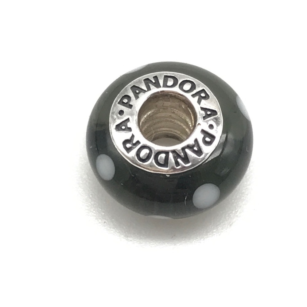 Pandora Black White Polka Dots Murano Glass Bead Charm
